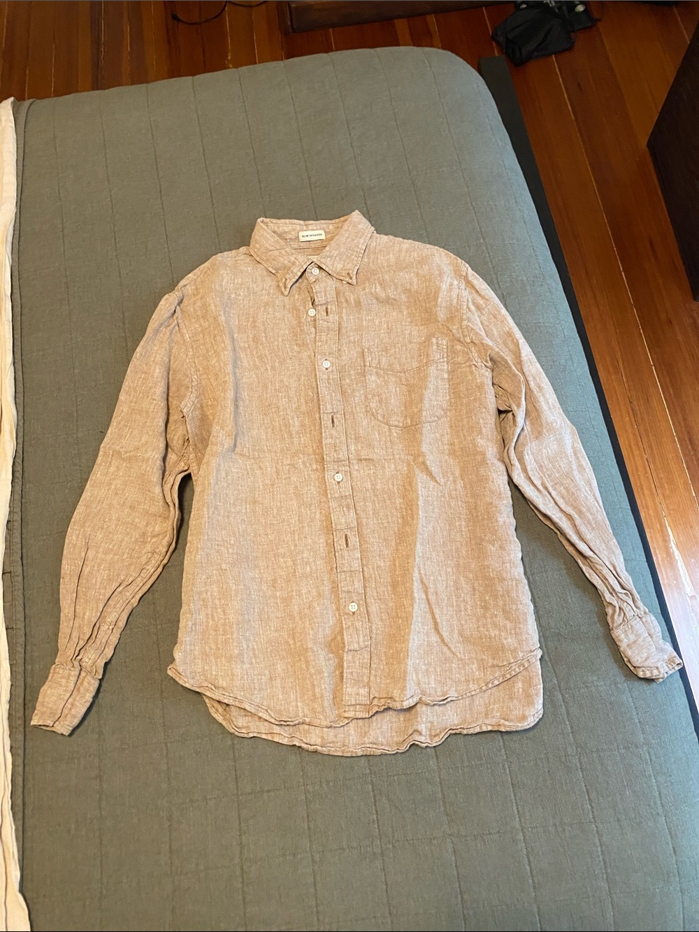 J. Crew Men's Medium Long-Sleeve Linen Button-down Green